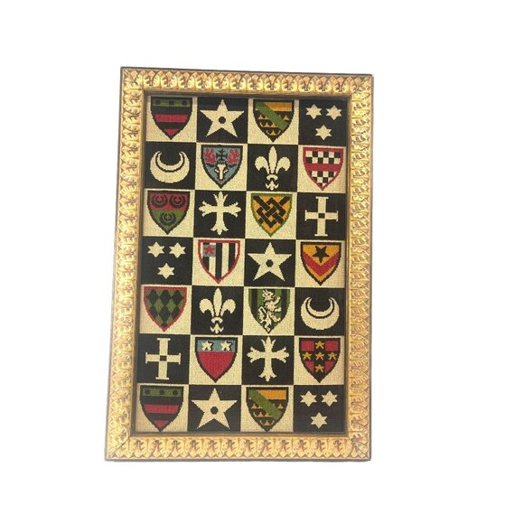 Medieval Heraldry Shield Needpoint Vintage, Framed - Picture 2 of 9